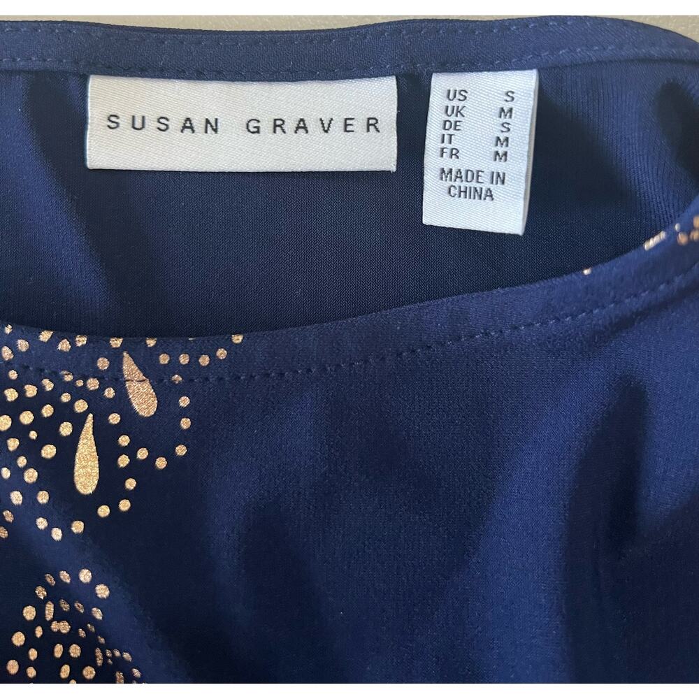Susan Graver Regular Foil-Printed Liquid Knit Tunic INDIGO NWOT SIZE S - Picture 5 of 8